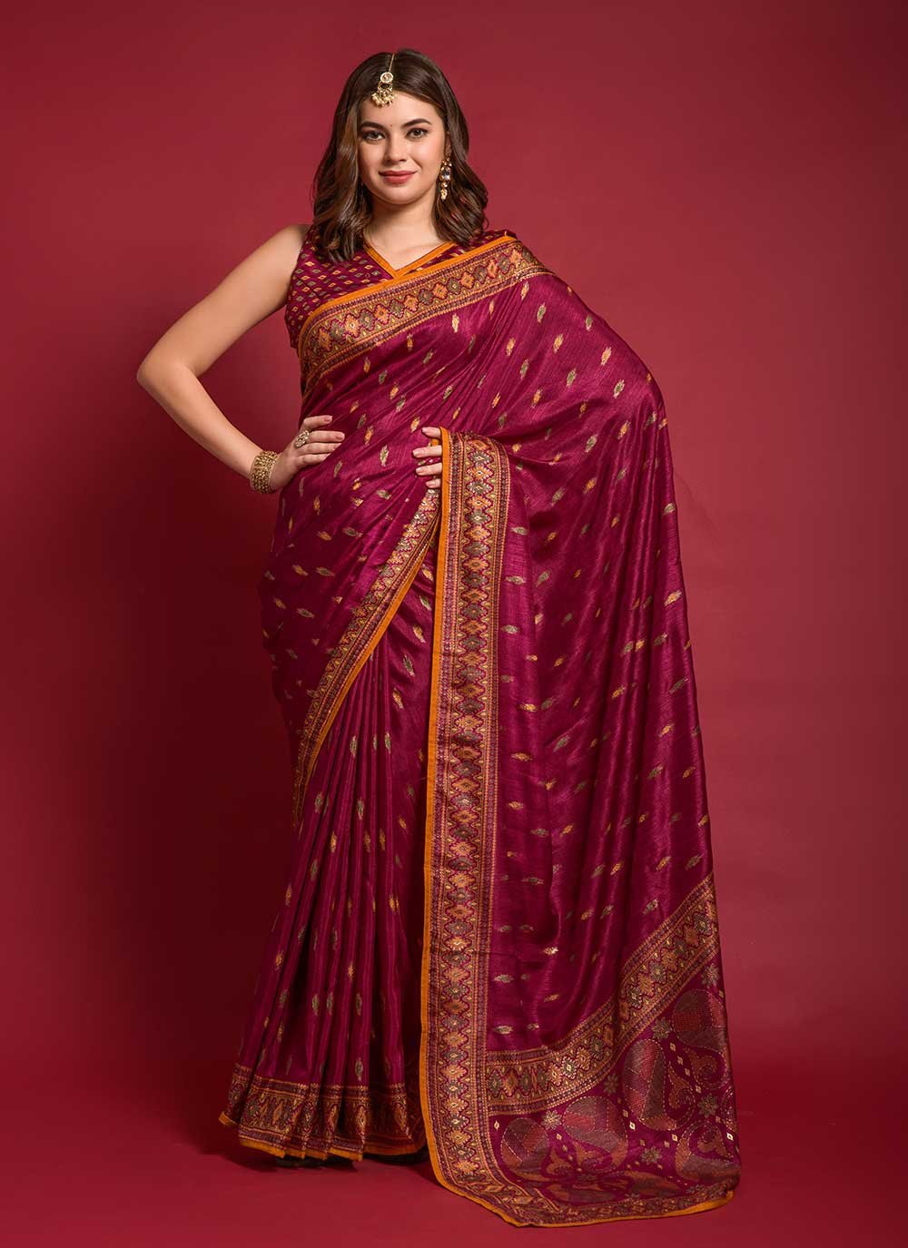 Casual Silk Maroon Foil Print Saree