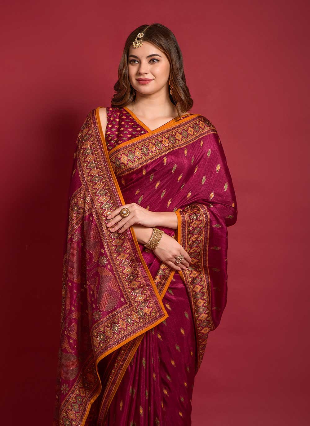 Casual Silk Maroon Foil Print Saree