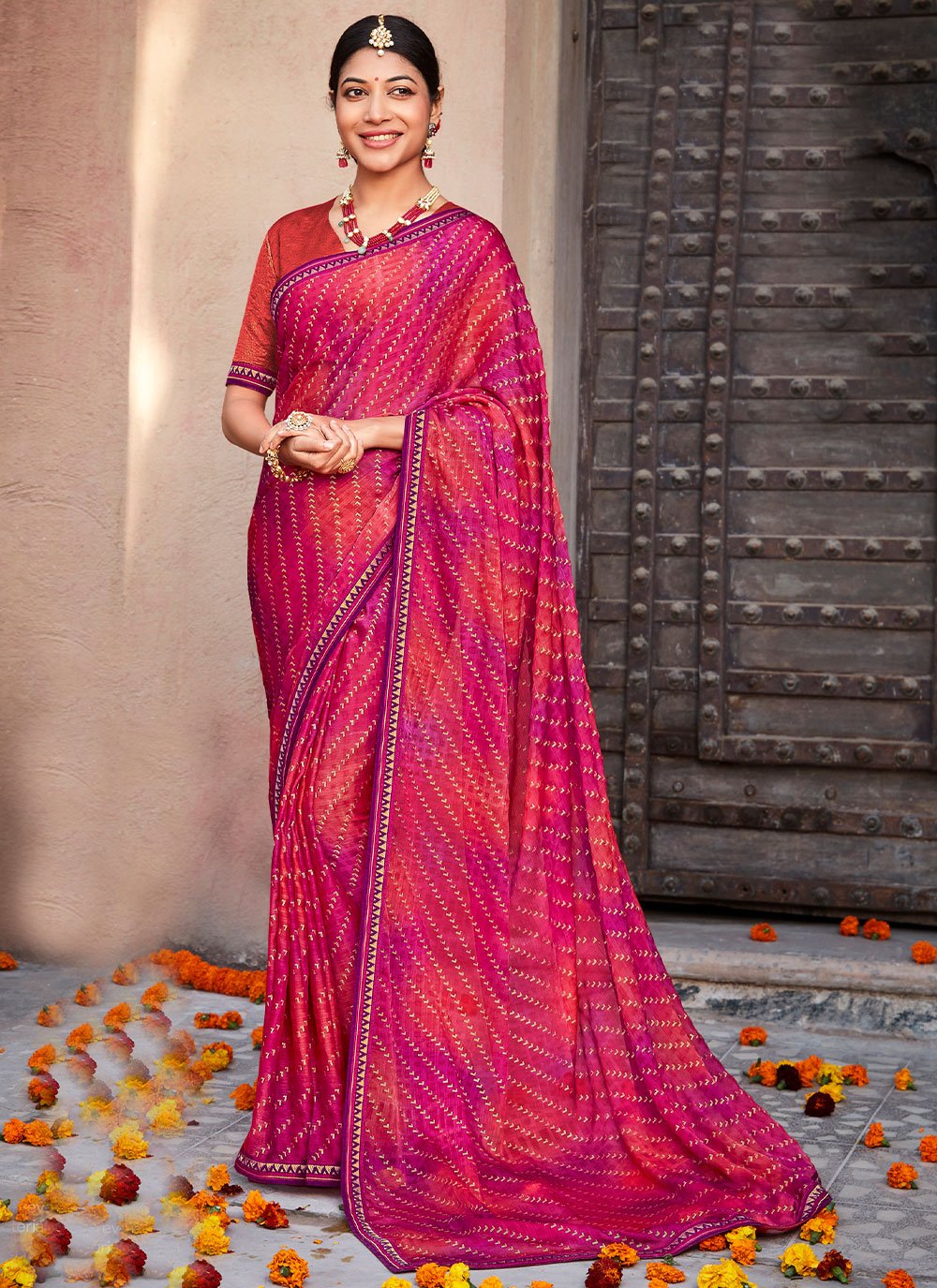 Classic Silk Rani Patch Border Saree