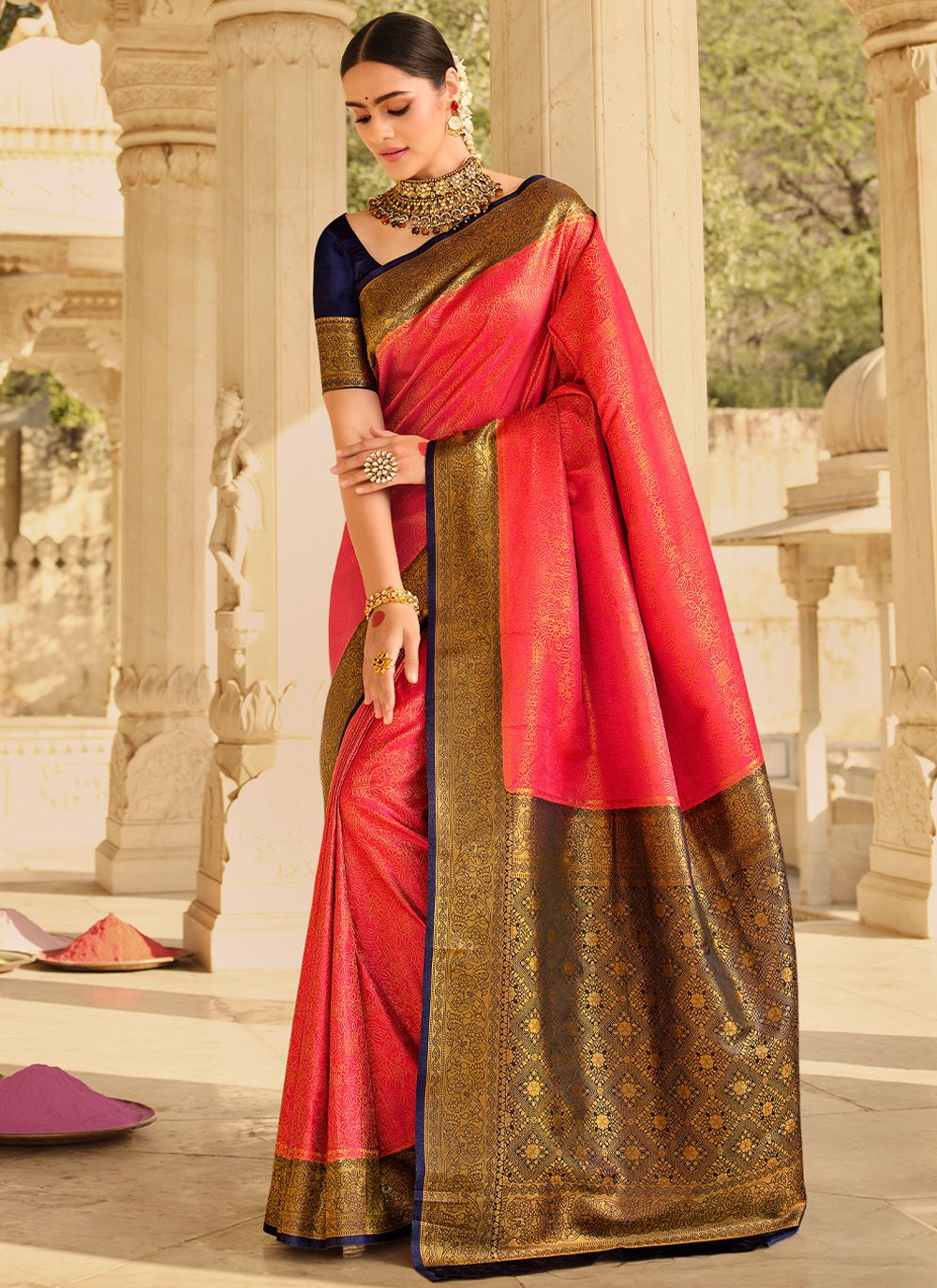 Classic Silk Fuchsia Patch Border Saree