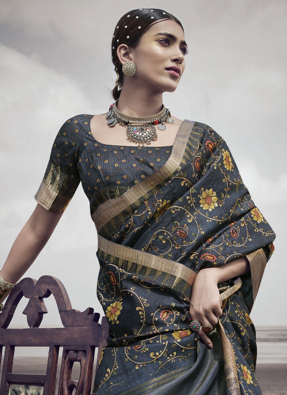 Classic Silk Blue Digital Print Saree