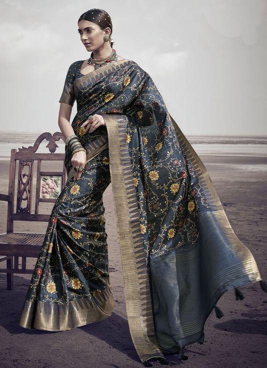 Classic Silk Blue Digital Print Saree