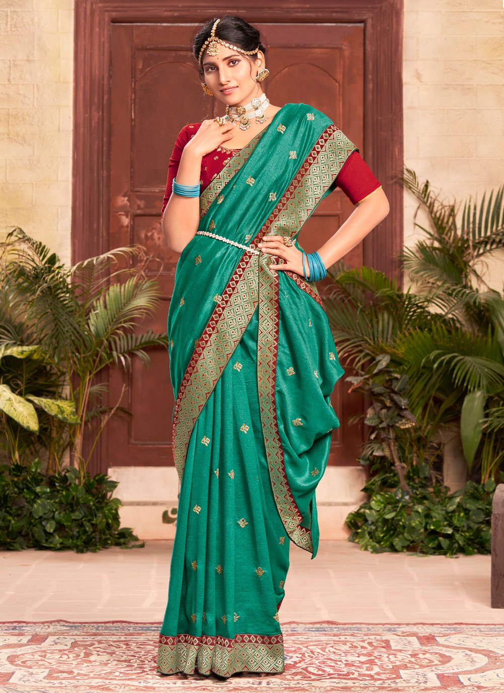 Trendy Saree Silk Sea Green Embroidered Saree