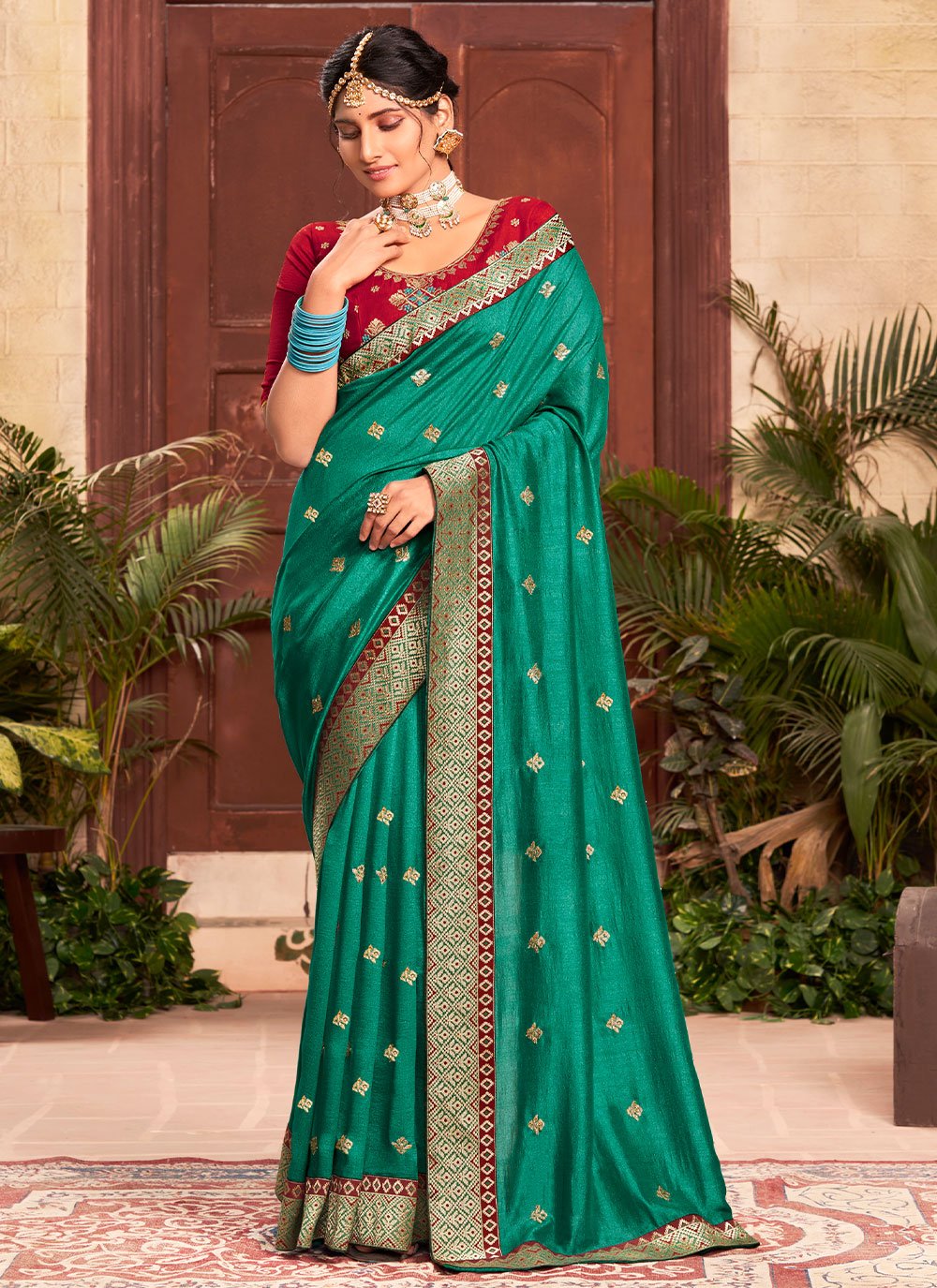 Trendy Saree Silk Sea Green Embroidered Saree