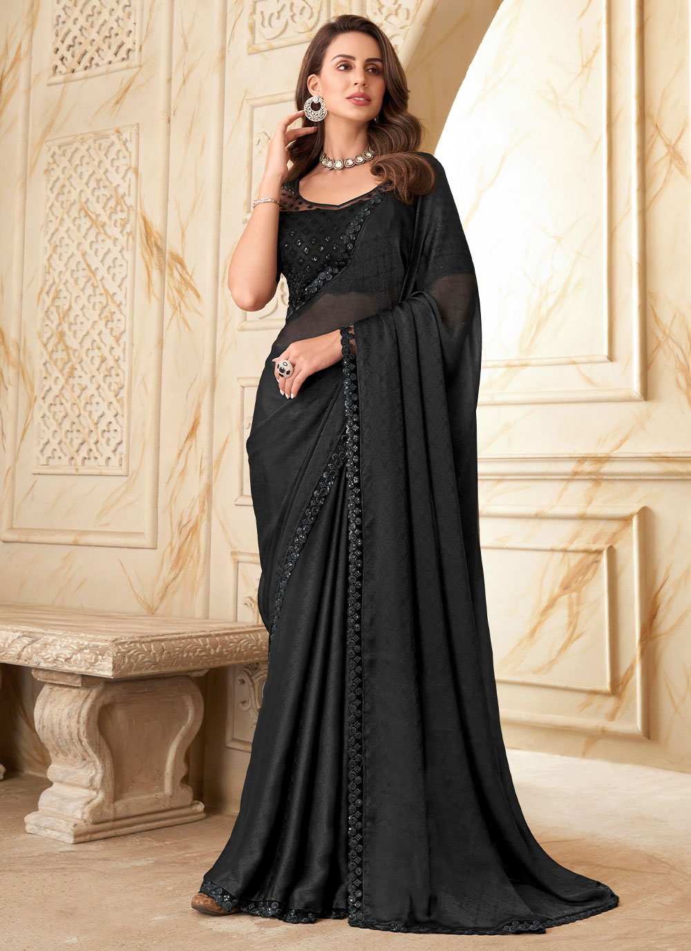 Trendy Saree Silk Black Embroidered Saree