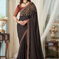 Trendy Saree Silk Brown Embroidered Saree