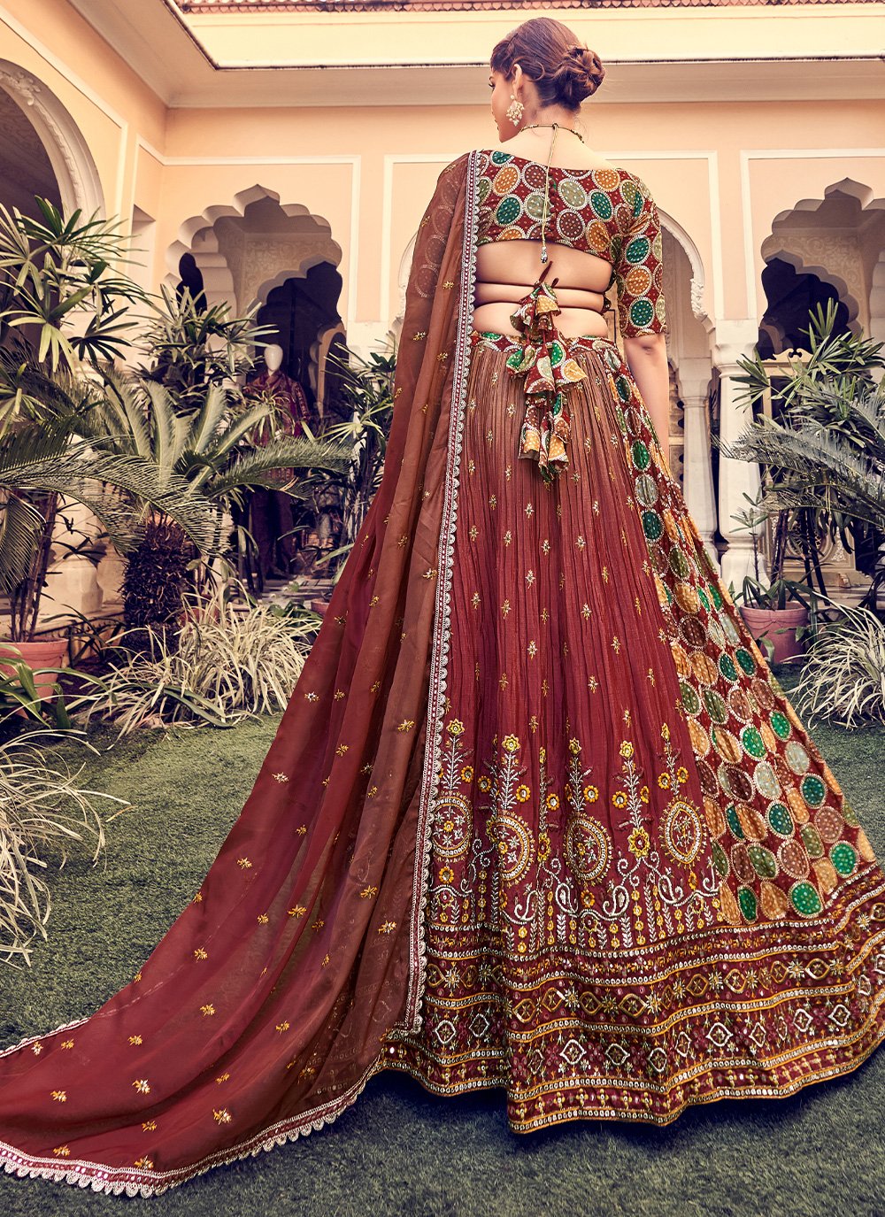 Lehenga Choli Silk Brown Sequins Lehenga Choli