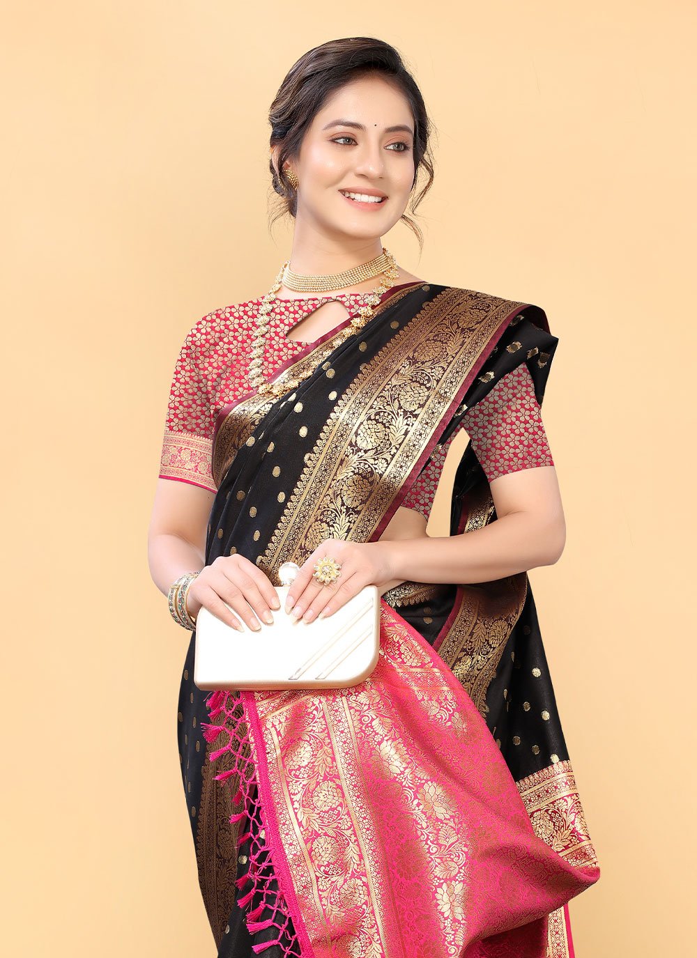 Contemporary Silk Black Woven Saree