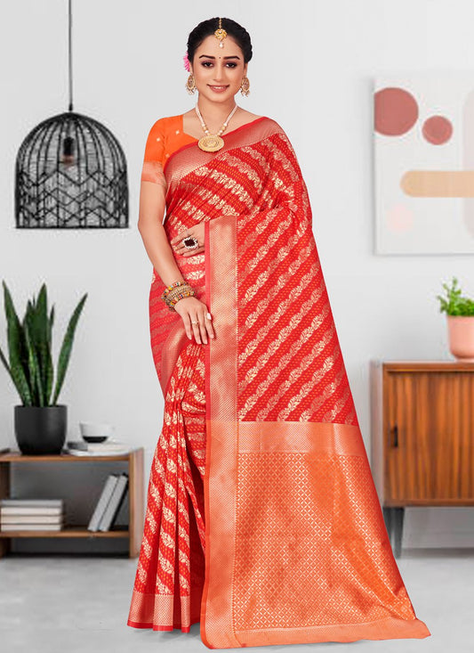 Casual Silk Red Foil Print Saree