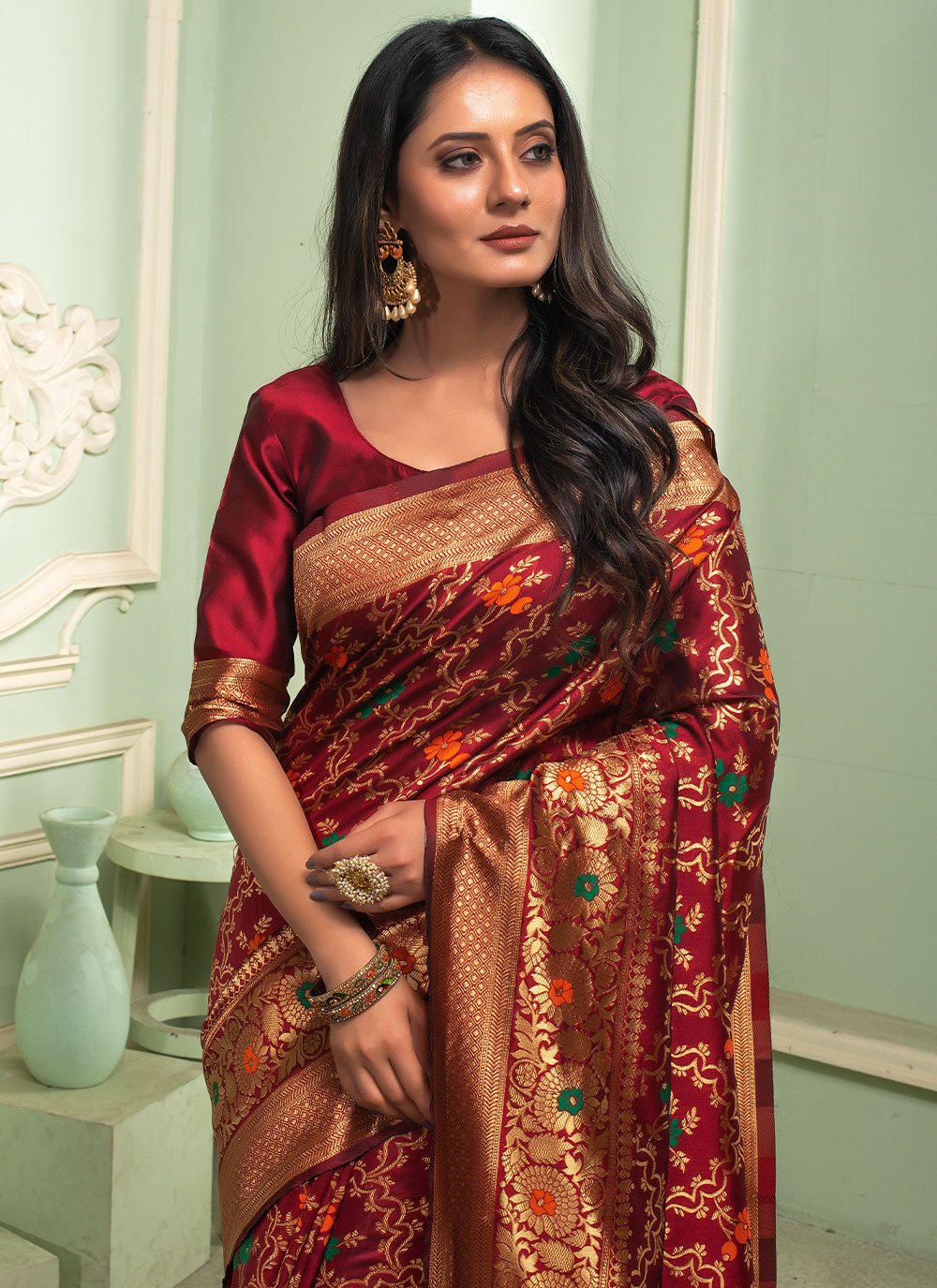 Classic Silk Maroon Weaving Saree