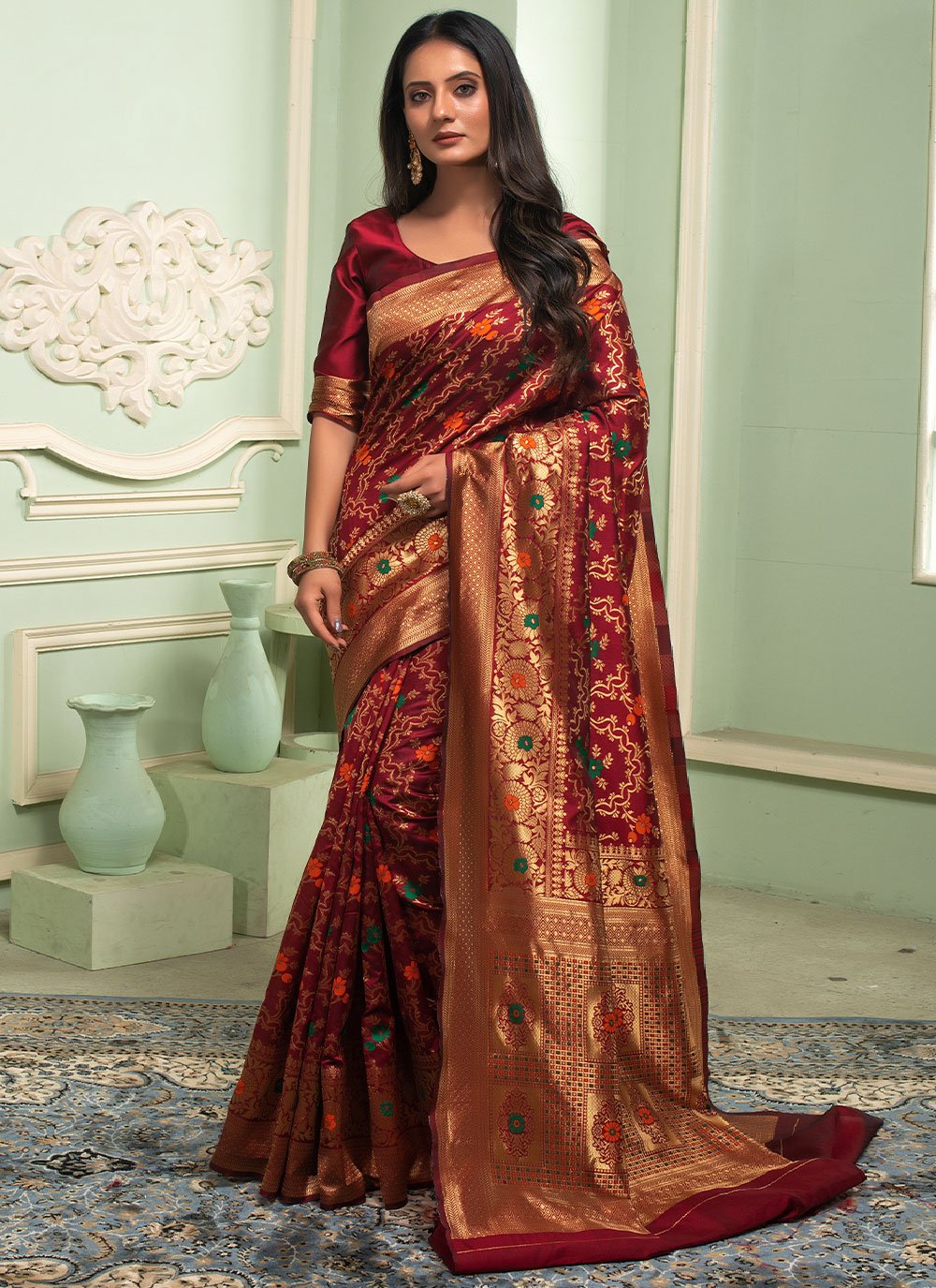 Classic Silk Maroon Weaving Saree