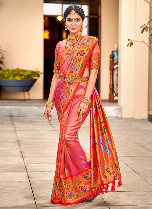 Traditional Saree Silk Pink Weaving Saree