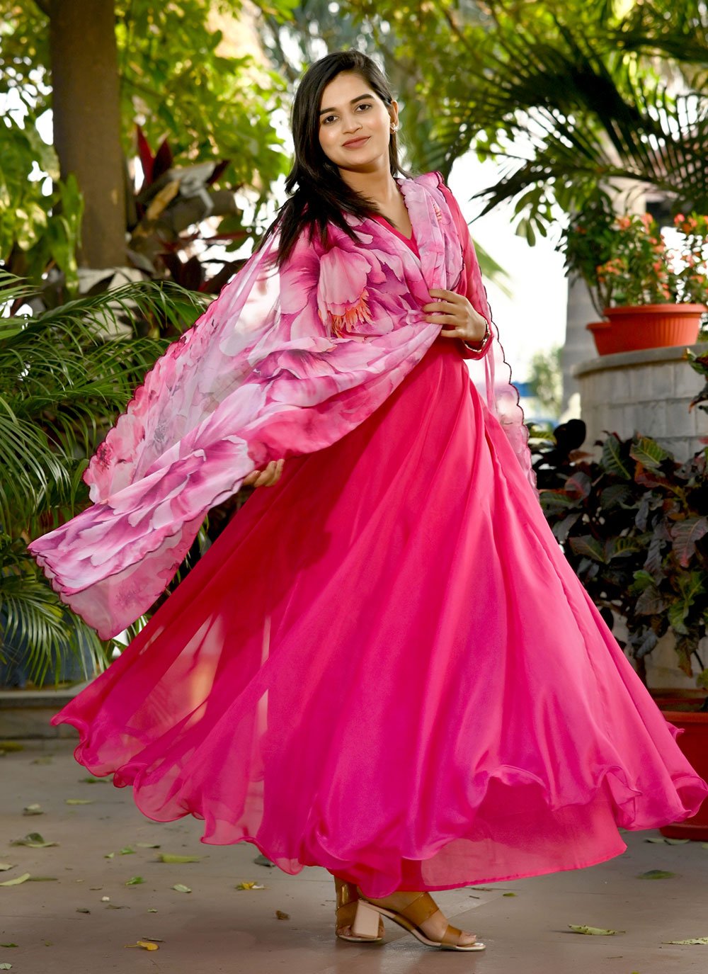 Gown Silk Pink Plain Gown