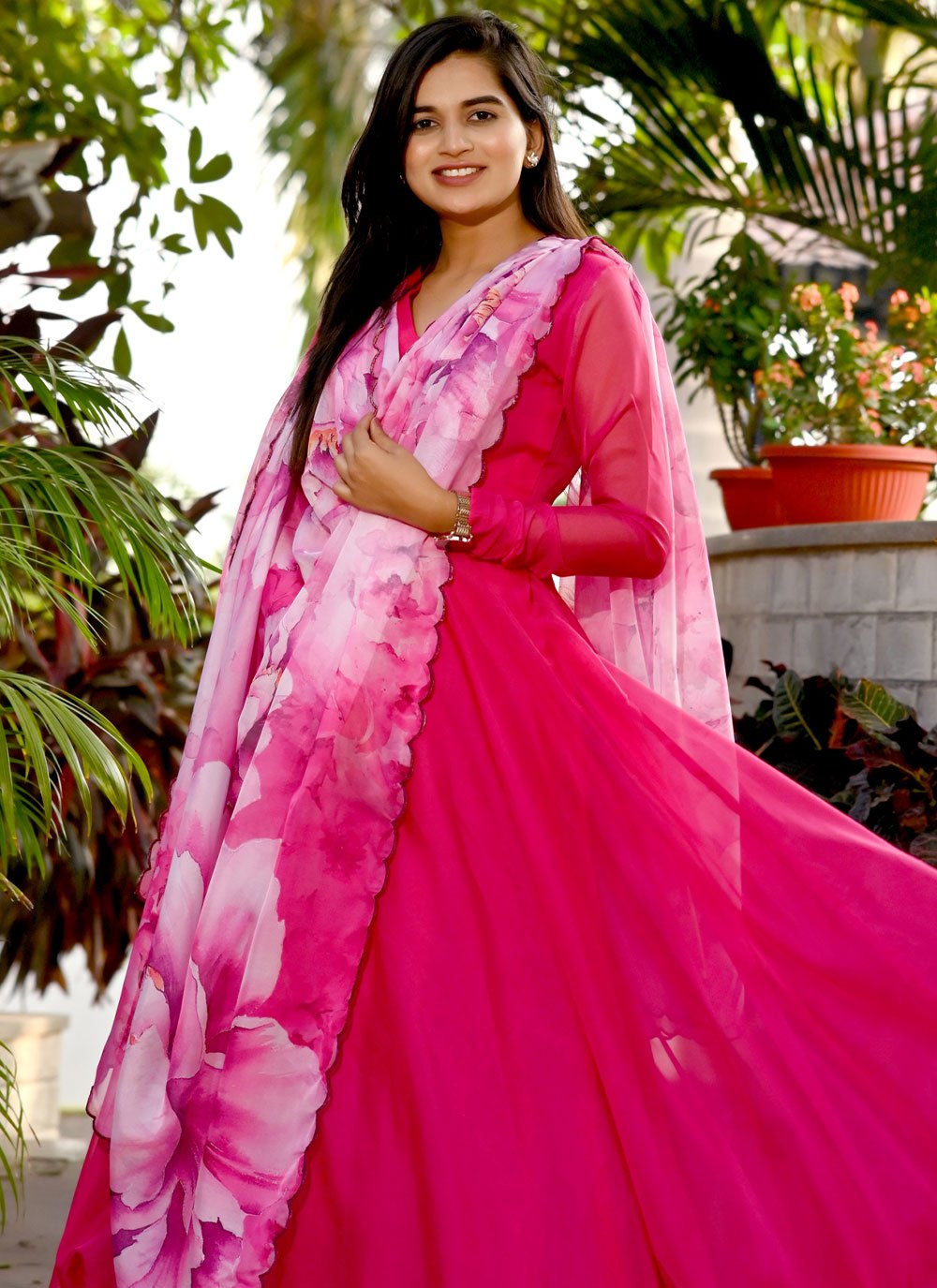 Gown Silk Pink Plain Gown