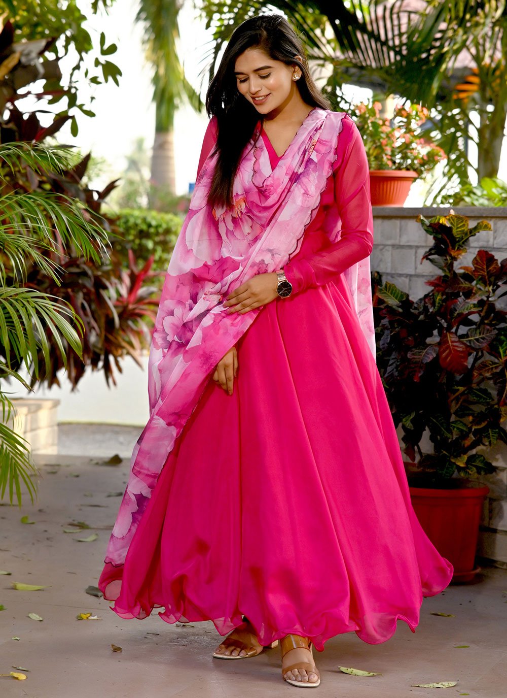 Gown Silk Pink Plain Gown