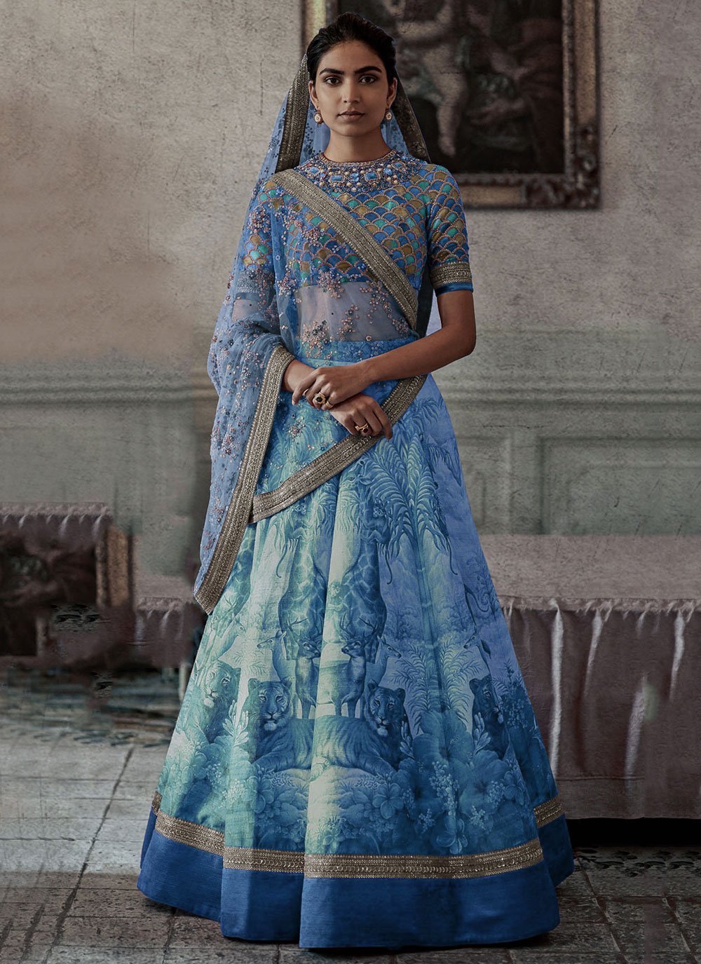 Lehenga Choli Silk Blue Embroidered Lehenga Choli