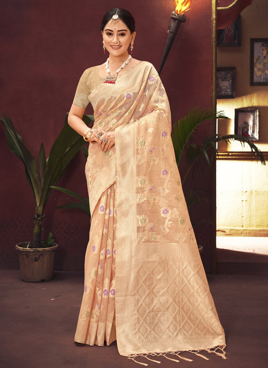 Designer Silk Beige Weaving Saree