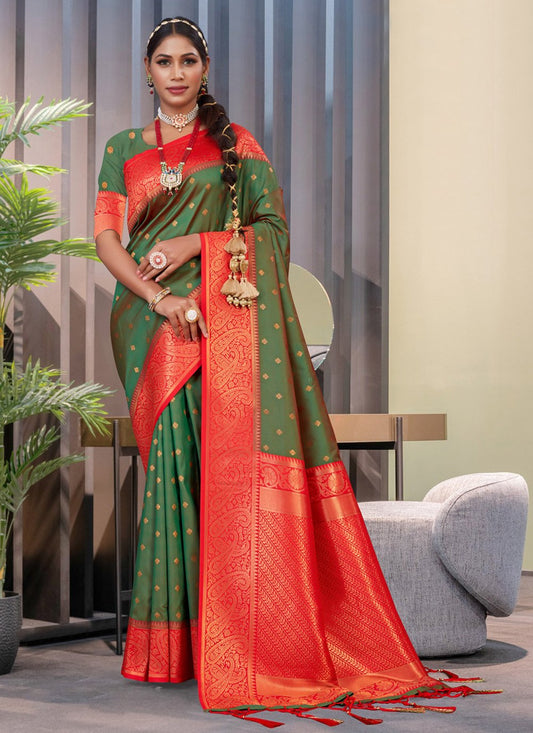 Designer Silk Green Weaving Saree