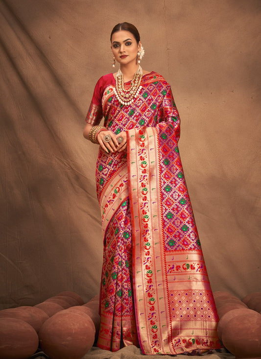 Designer Silk Pink Weaving Saree