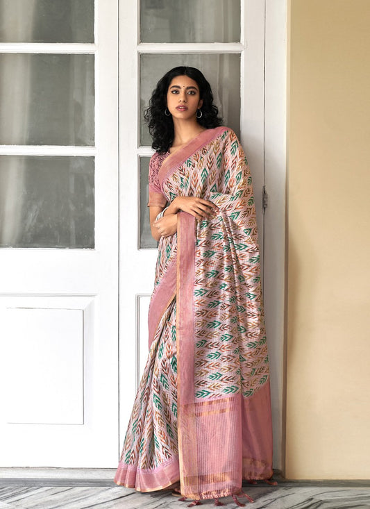 Classic Silk Pink Digital Print Saree