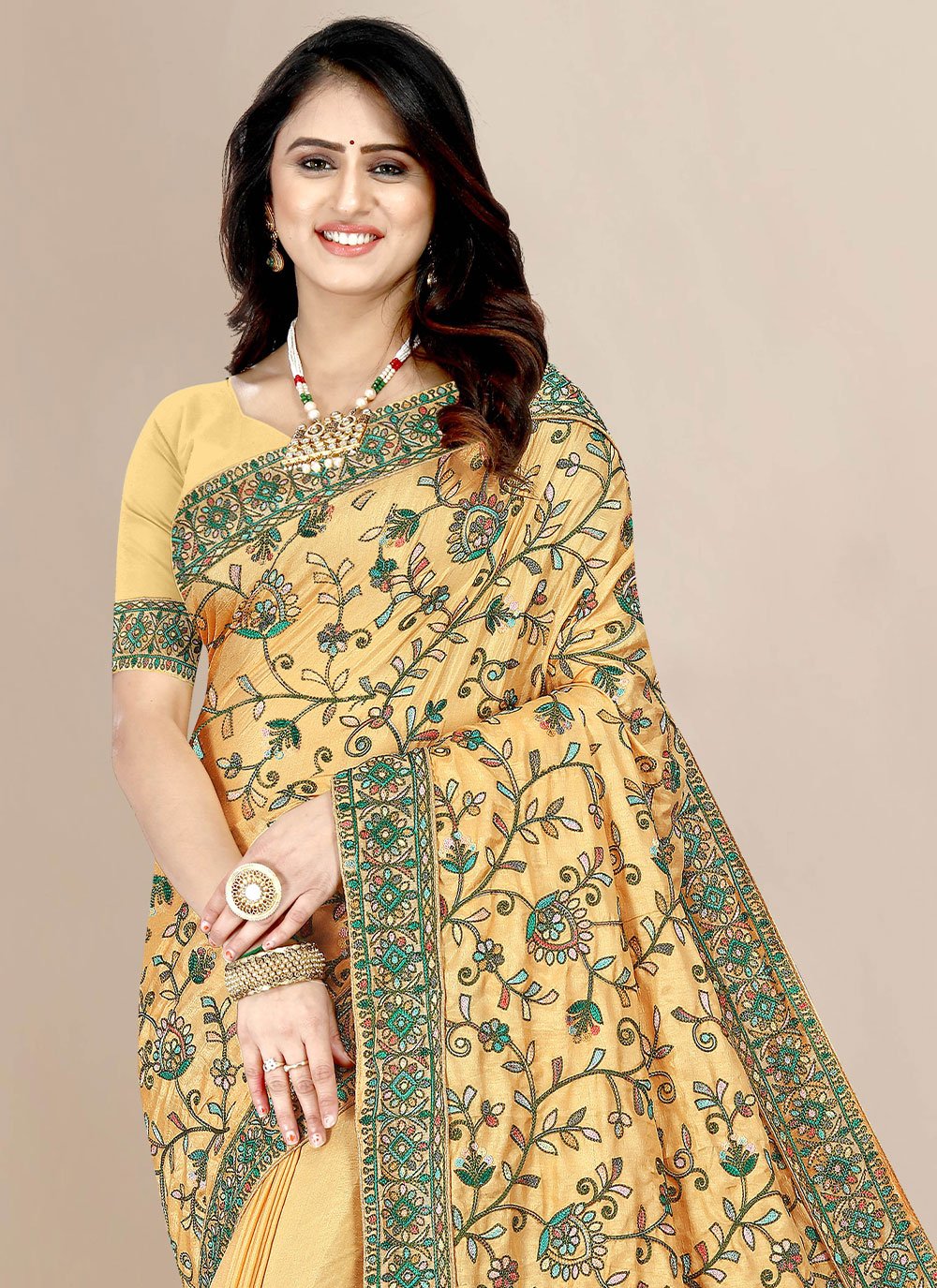 Classic Silk Yellow Embroidered Saree