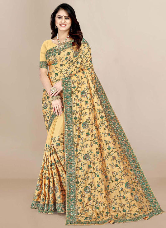 Classic Silk Yellow Embroidered Saree