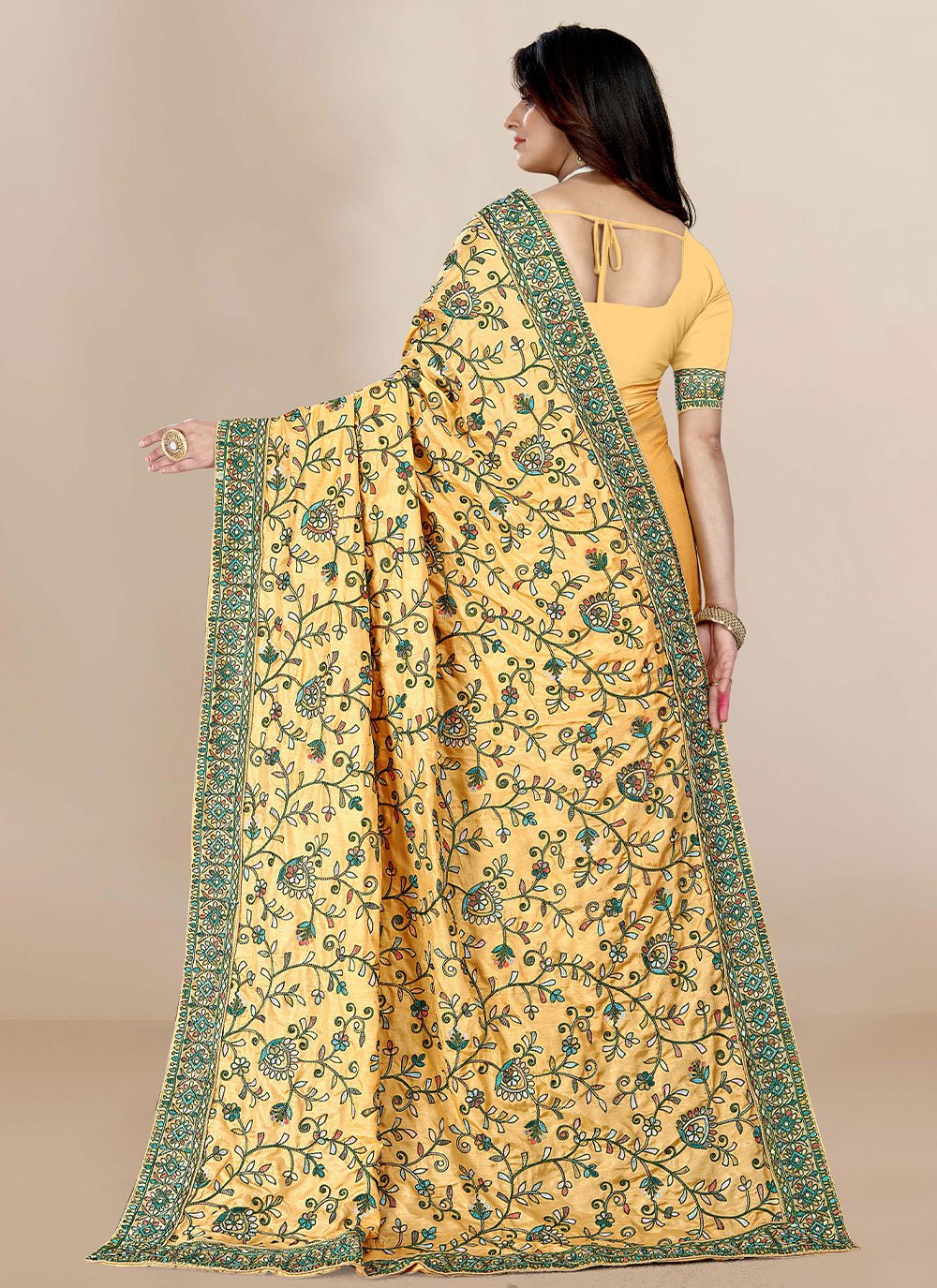 Classic Silk Yellow Embroidered Saree