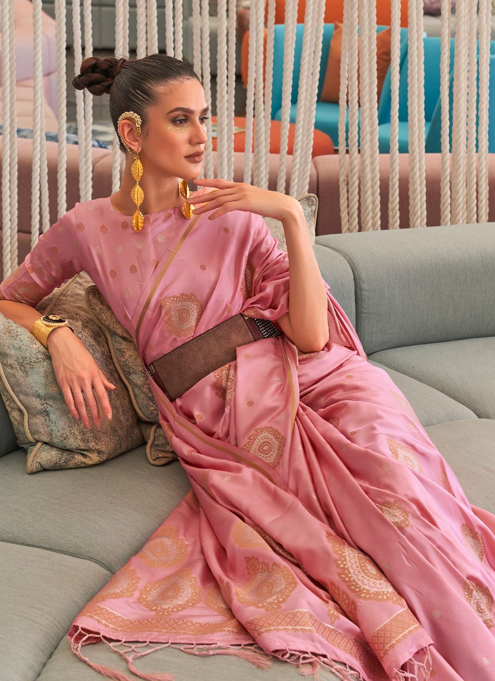 Classic Silk Pink Weaving Saree