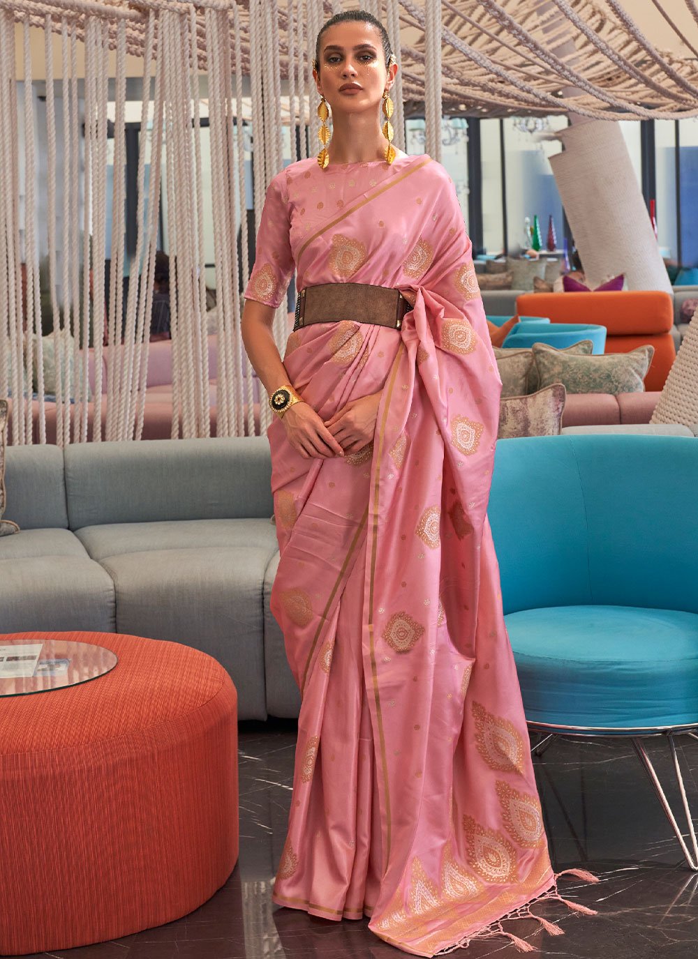 Classic Silk Pink Weaving Saree