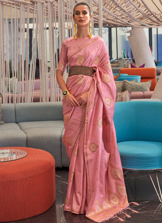 Classic Silk Pink Weaving Saree