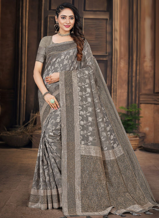 Classic Organza Silk Grey Weaving Saree