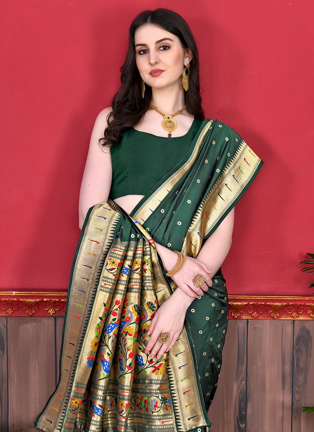 Classic Silk Green Patch Border Saree