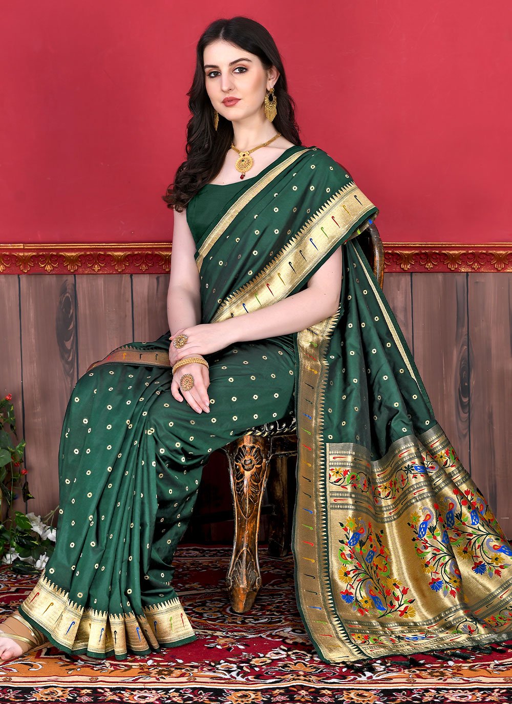 Classic Silk Green Patch Border Saree