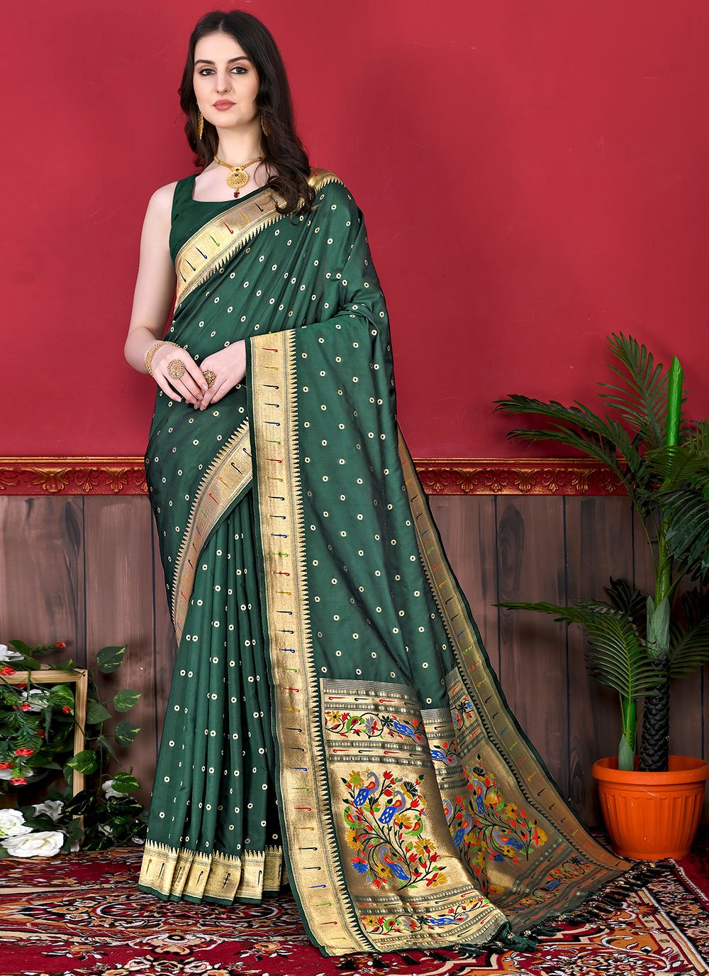 Classic Silk Green Patch Border Saree