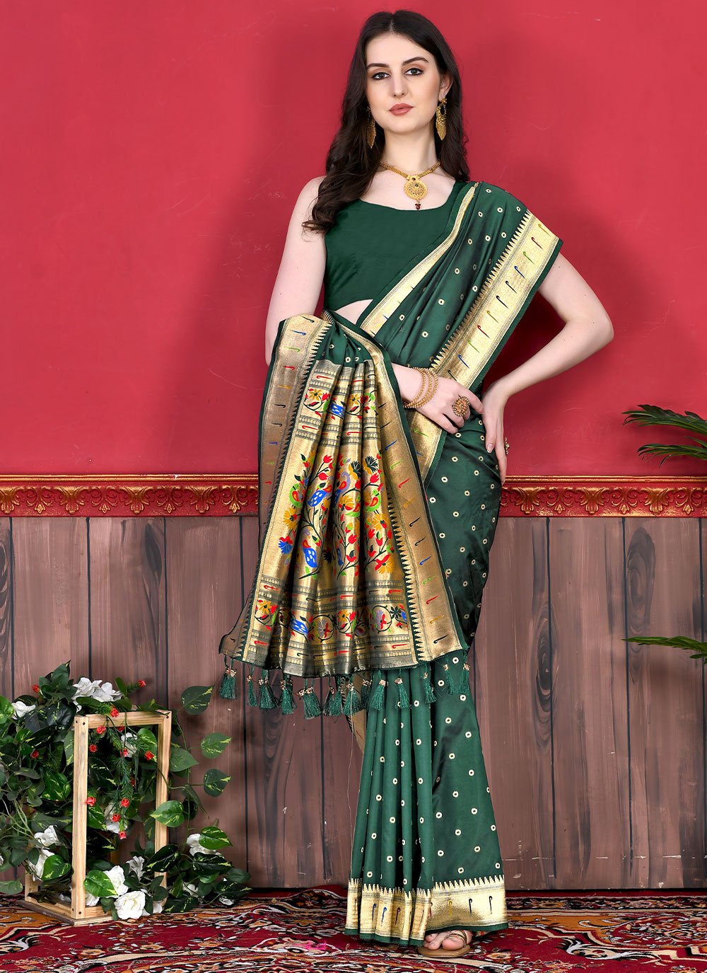 Classic Silk Green Patch Border Saree