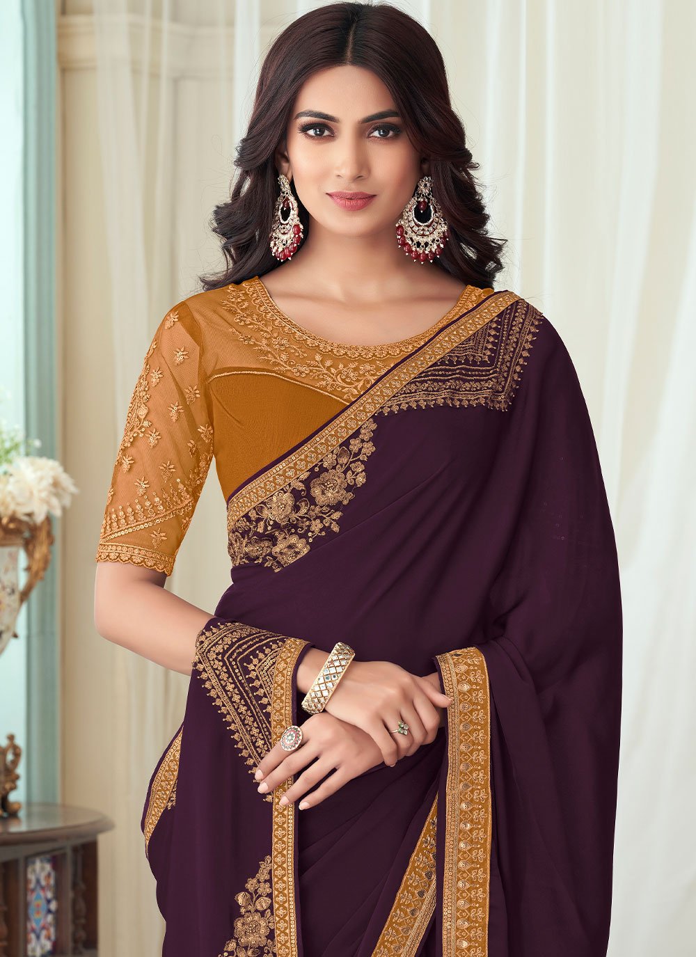 Classic Silk Purple Embroidered Saree