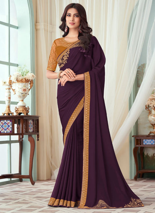 Classic Silk Purple Embroidered Saree