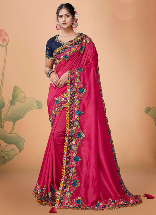 Classic Silk Red Embroidered Saree