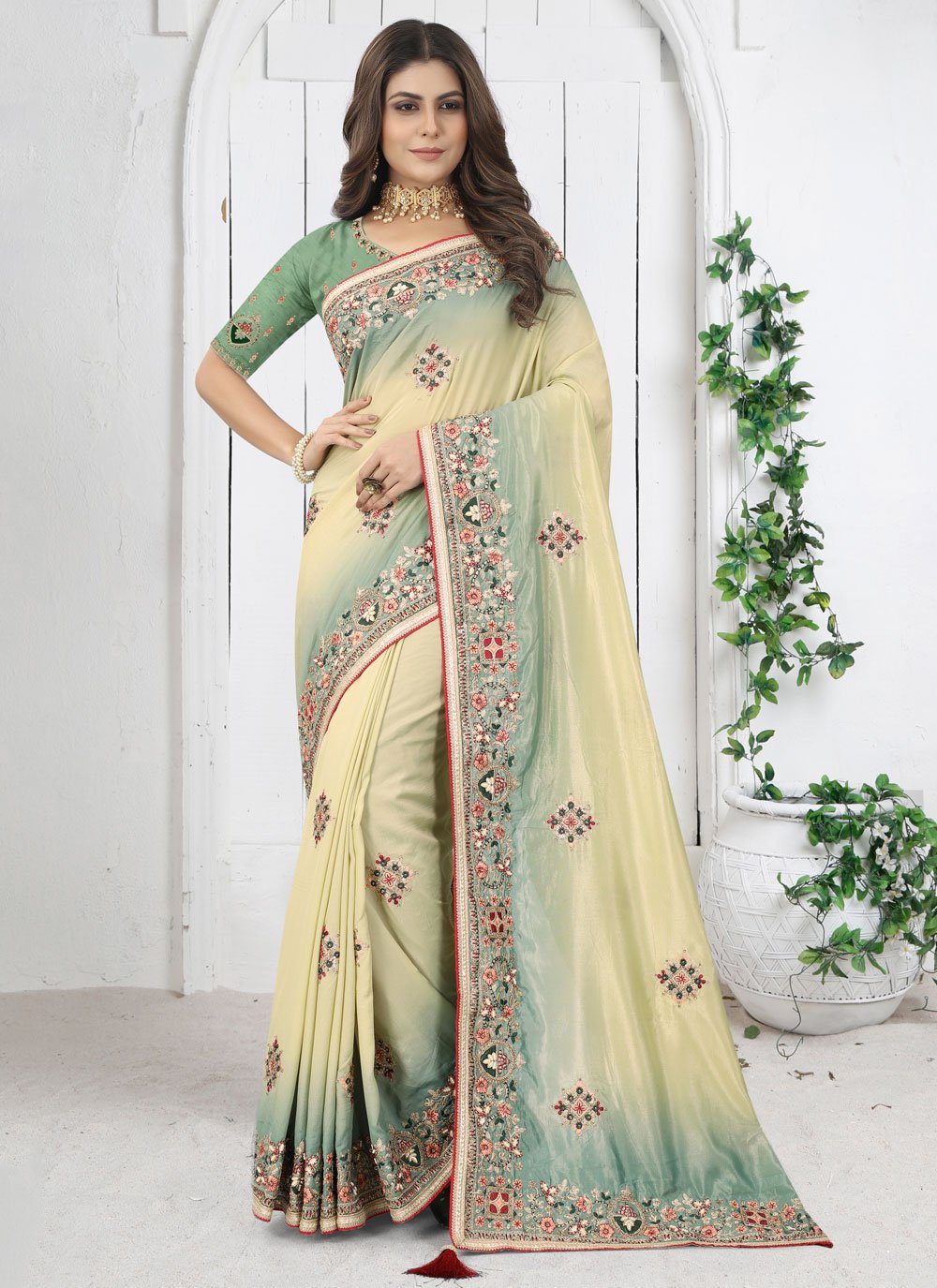 Classic Silk Yellow Diamond Saree