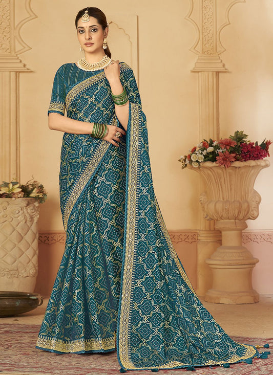 Classic Silk Blue Embroidered Saree