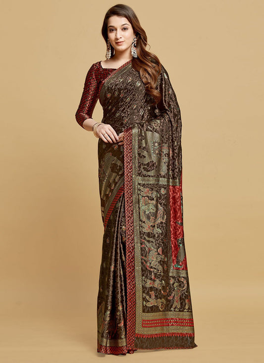 Classic Silk Brown Jacquard Work Saree