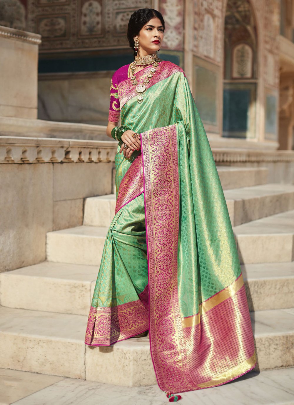 Classic Silk Green Weaving Saree