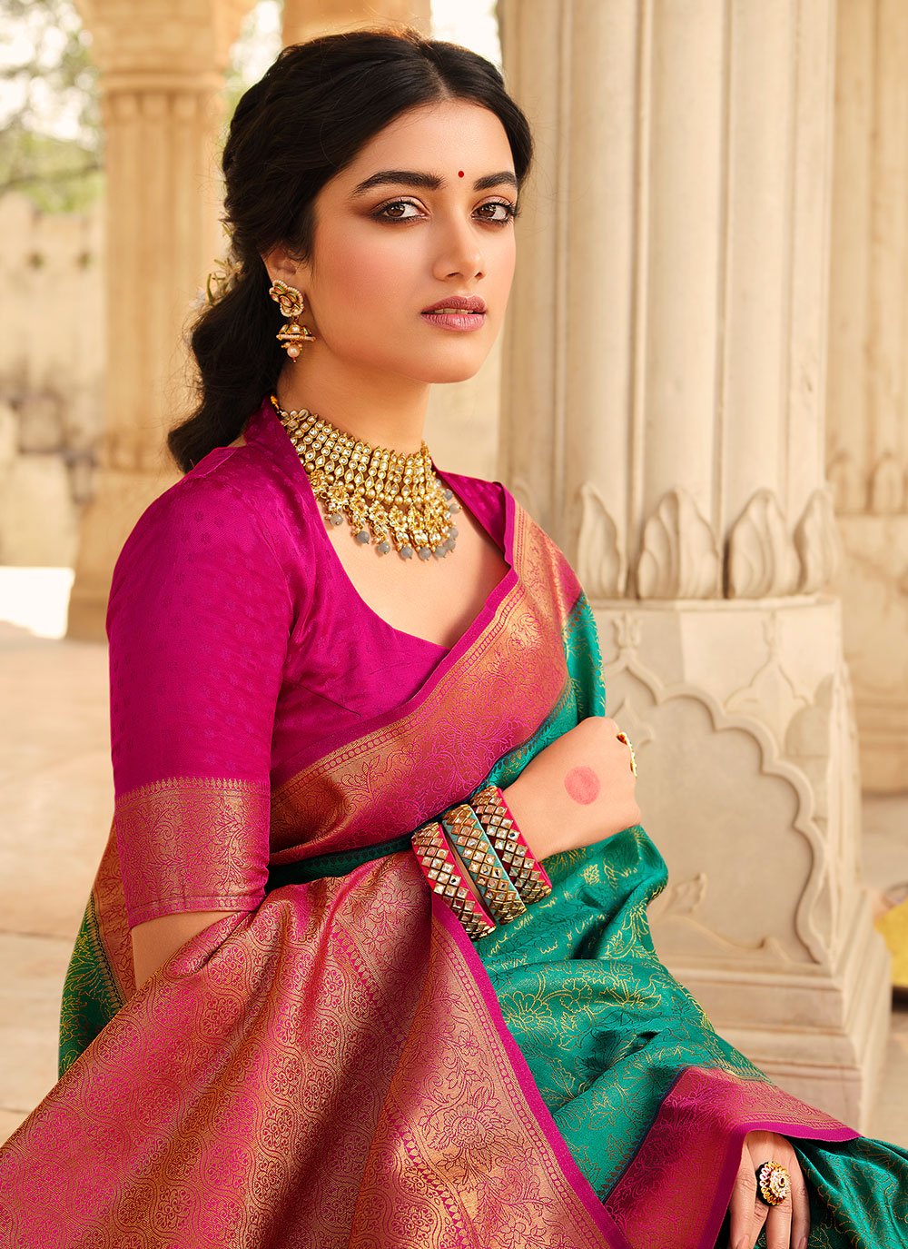 Classic Silk Green Patch Border Saree