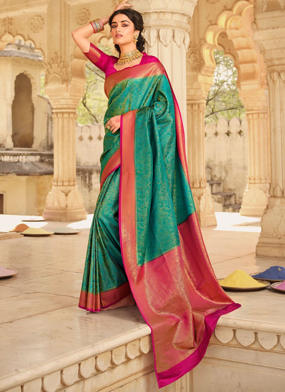 Classic Silk Green Patch Border Saree