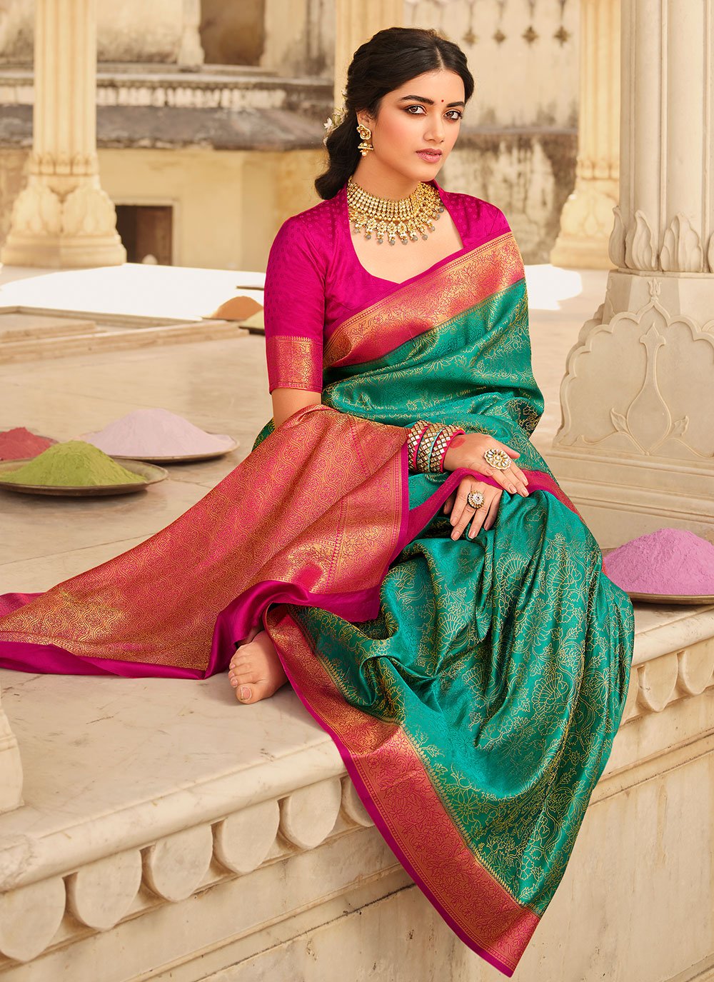 Classic Silk Green Patch Border Saree