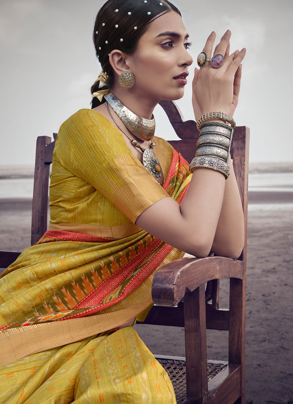 Classic Silk Mustard Digital Print Saree