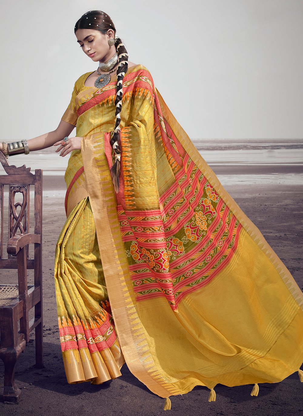 Classic Silk Mustard Digital Print Saree