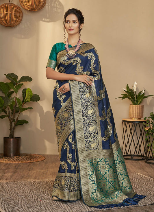 Classic Silk Blue Weaving Saree