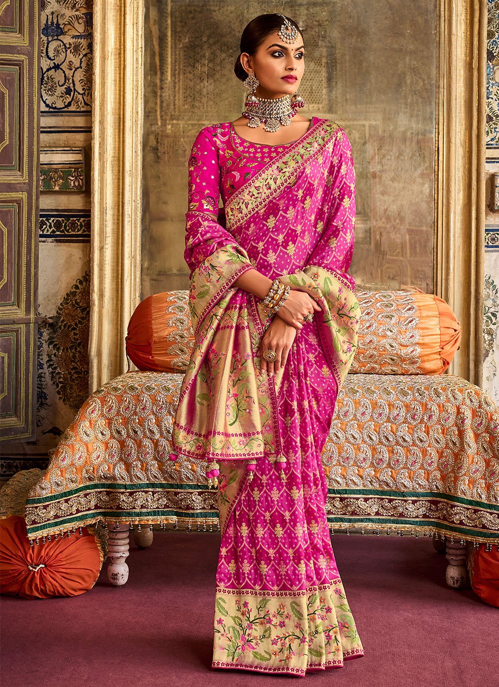 Contemporary Silk Pink Embroidered Saree