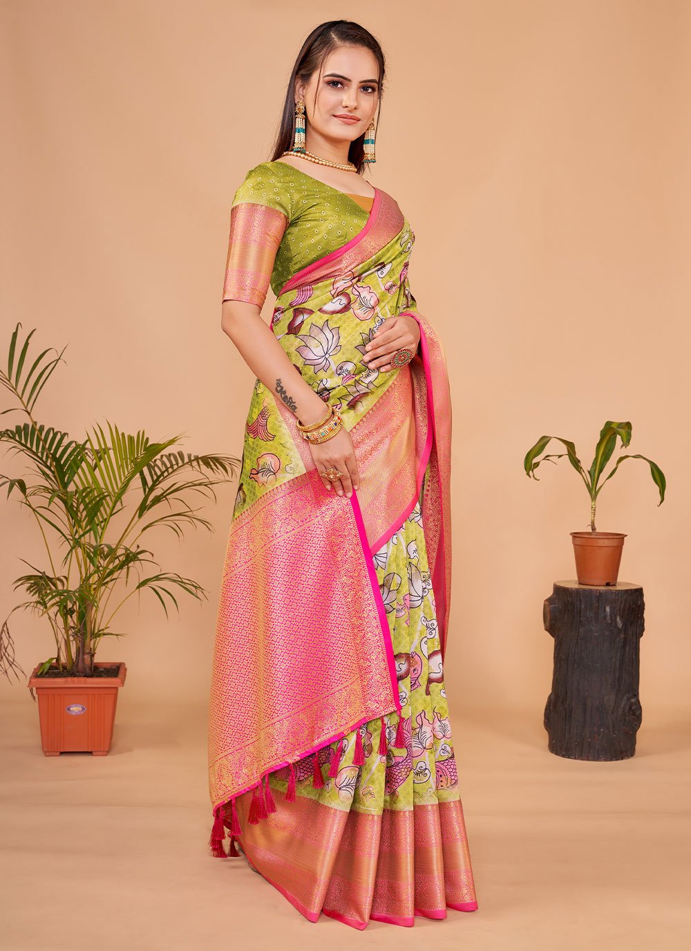 Contemporary Silk Green Digital Print Saree